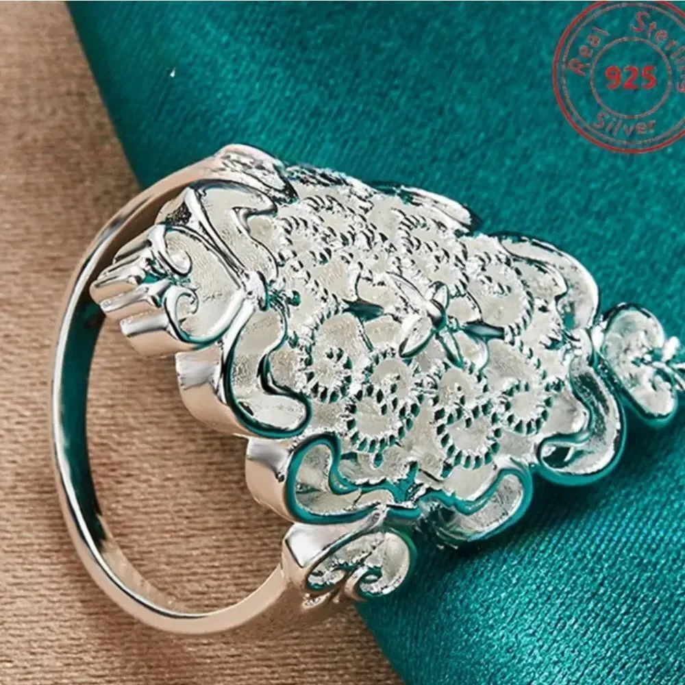 Women's Elegant Silver Filigree Ring Sz 9